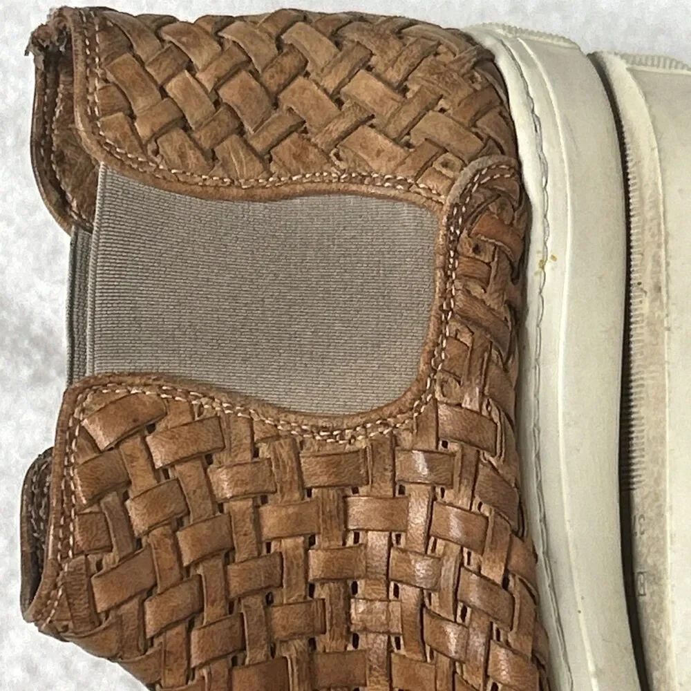 ERNESTO DOLANI WOVEN LEATHER CHELSEA ANKLE BOOTS 37 US Women’s 6.5 MADE IN Italy